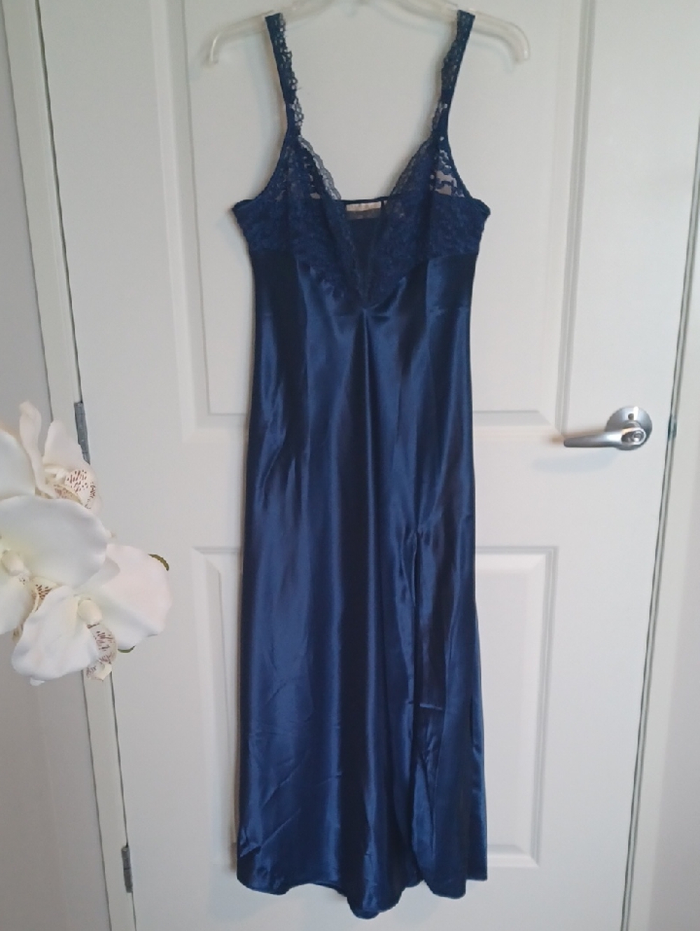 Vintage Victoria's Secret Gold Label Midnight Blue Maxi Satin Gown ** Size M